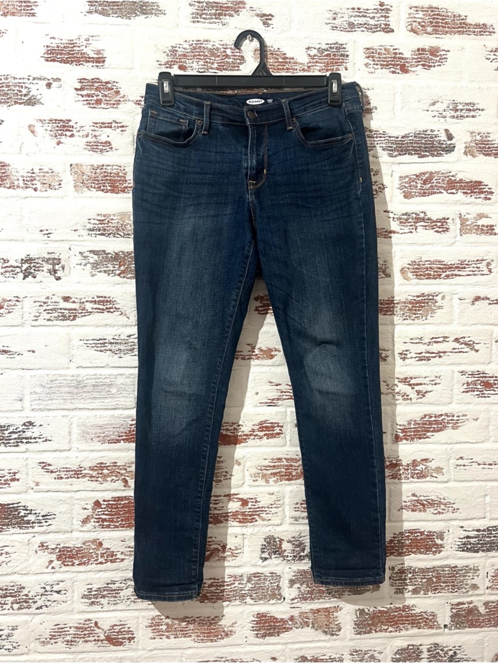 Old Navy Curvy Skinny Jeans Dark Wash Distressed Faded Sz 8